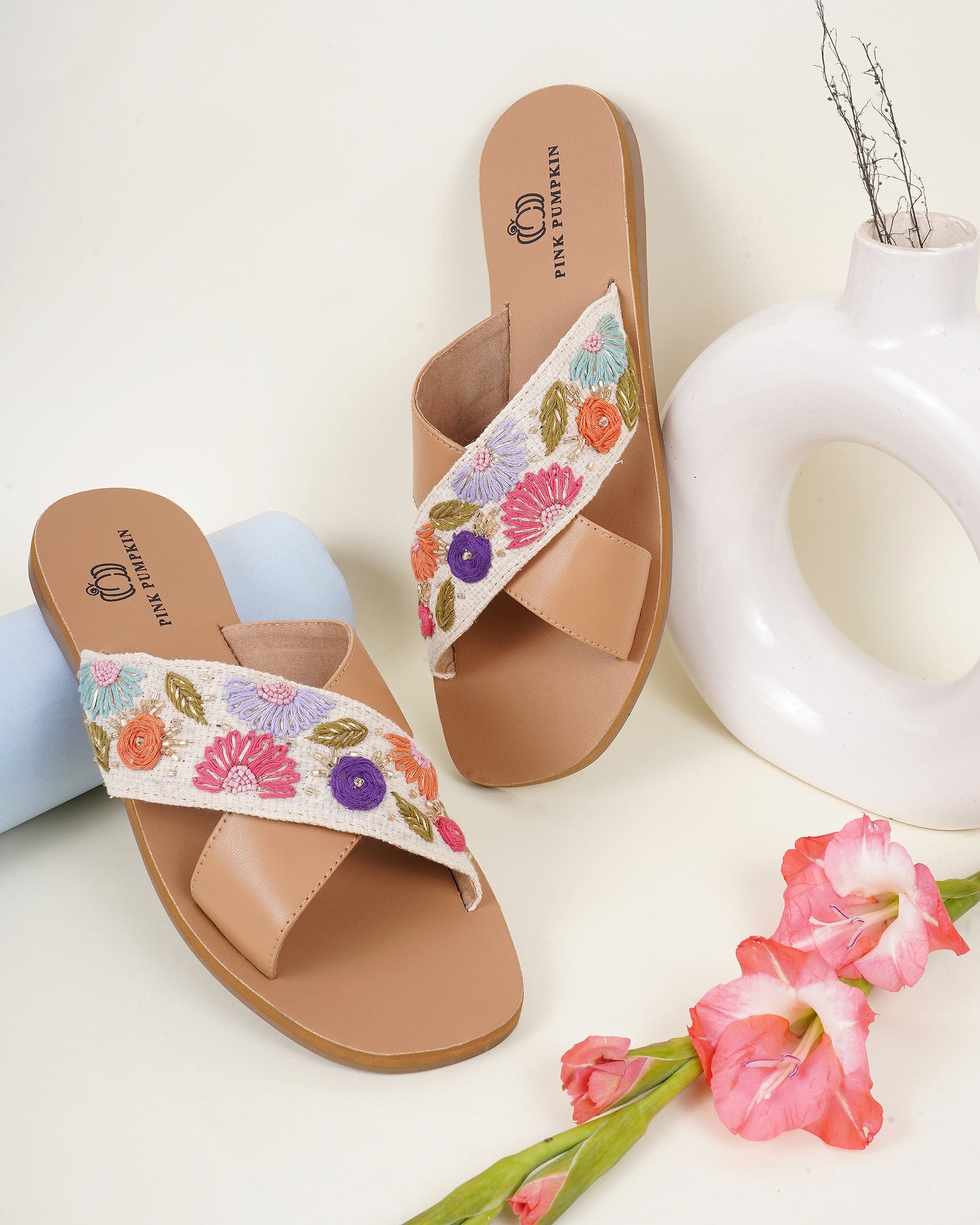 Women's Floral Embroidered Cross Strap Sandals | Casual and Wedding Occassional Sandal For Women & girls