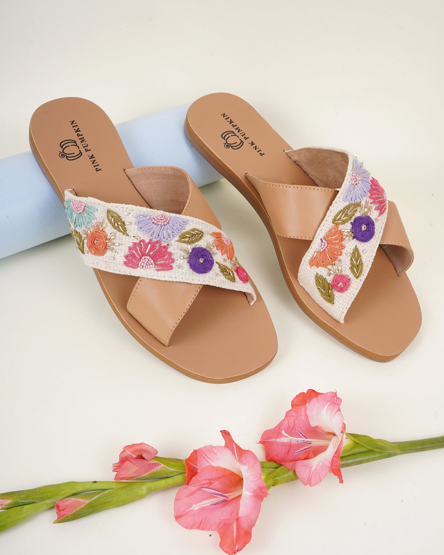 Women's Floral Embroidered Cross Strap Sandals | Casual and Wedding Occassional Sandal For Women & girls