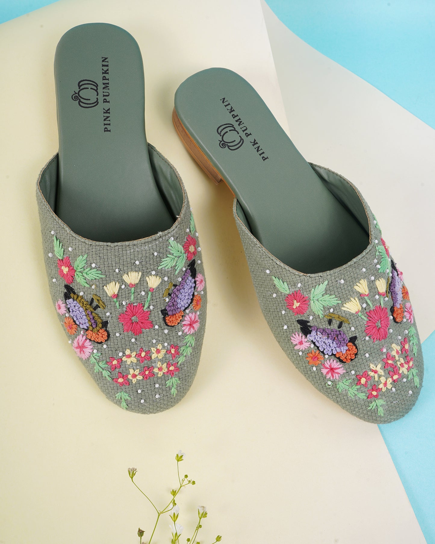 Women Hand Embroidered Mules | Floral Thread Work - Stylish Mojari Jutti, Ethnic Traditional Flats for Women