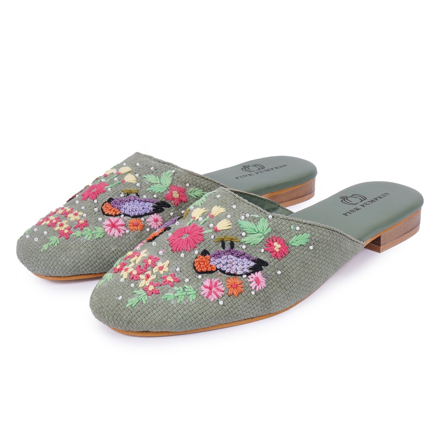 Women Hand Embroidered Mules | Floral Thread Work - Stylish Mojari Jutti, Ethnic Traditional Flats for Women