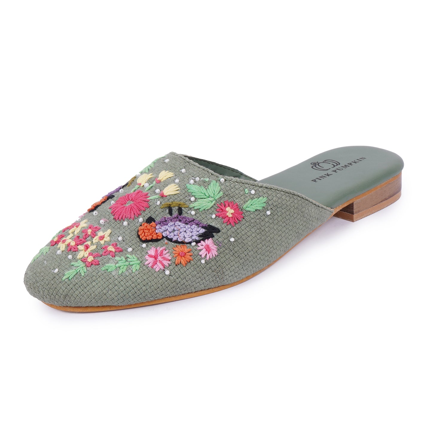 Women Hand Embroidered Mules | Floral Thread Work - Stylish Mojari Jutti, Ethnic Traditional Flats for Women