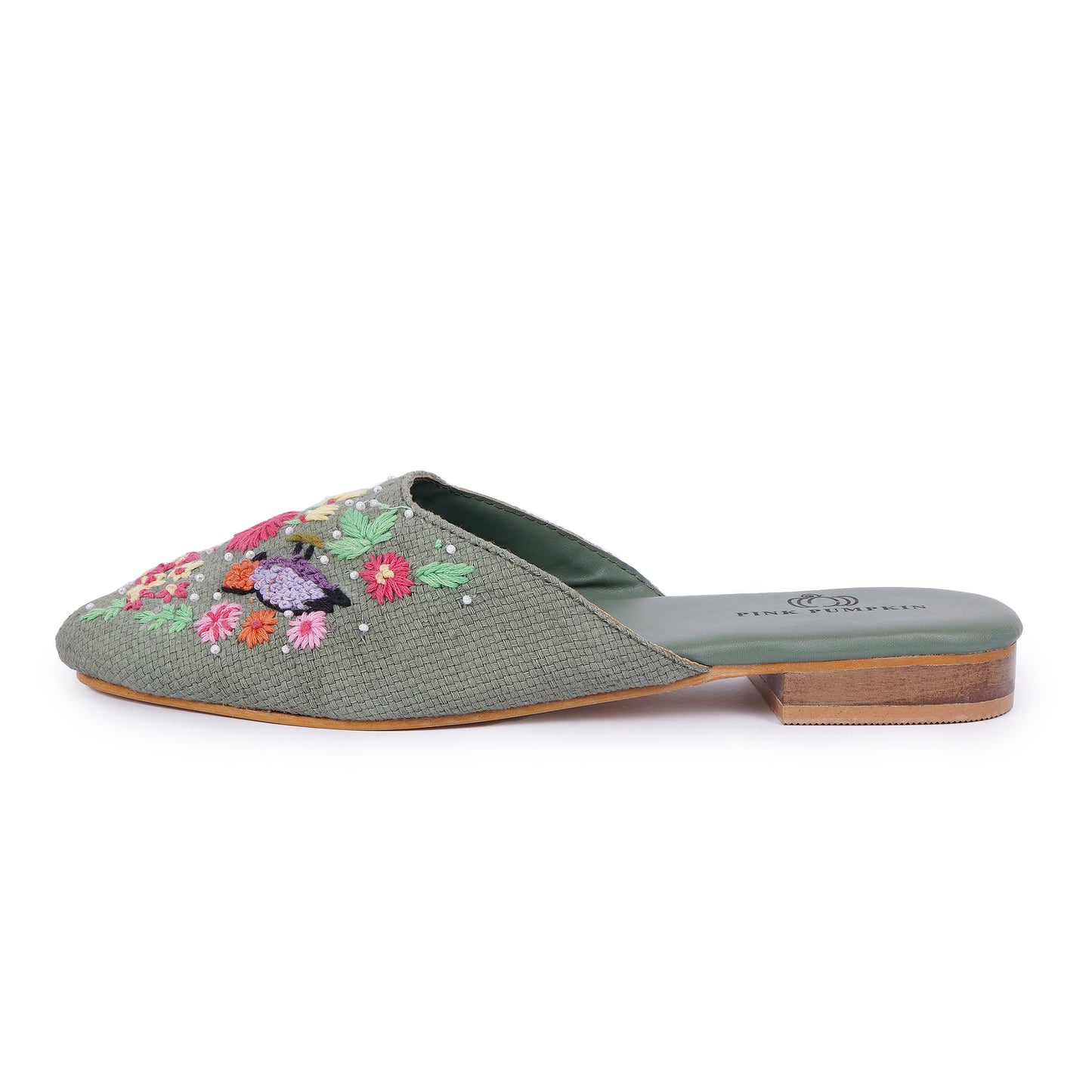 Women Hand Embroidered Mules | Floral Thread Work - Stylish Mojari Jutti, Ethnic Traditional Flats for Women